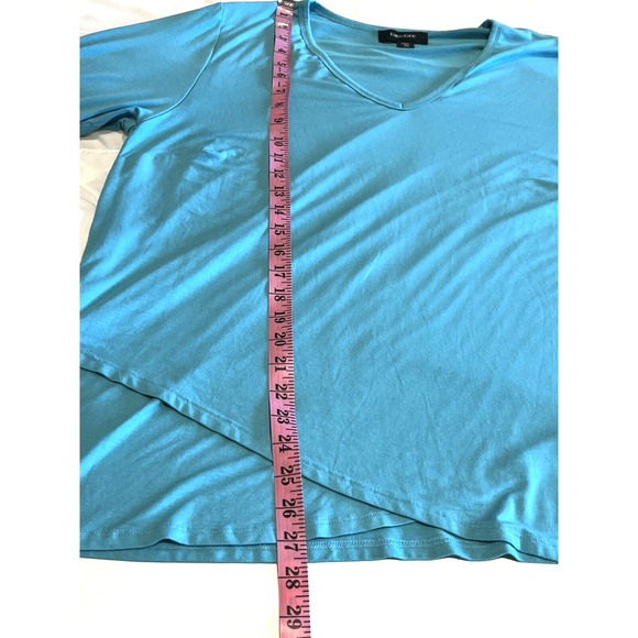 Karen Kane Knit Top 2XL Turquoise 3/4 Sleeve V-Neck Tulip Hem Tunic Stretchy USA - Picture 7 of 8
